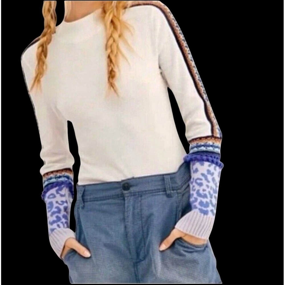 Free People Switch it Up Thermal Top Size M Crochet Animal Print Cuffs Boho